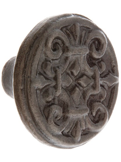 Large Fleur-de-Lis Cast-Iron Cabinet Knob in Antique Iron.